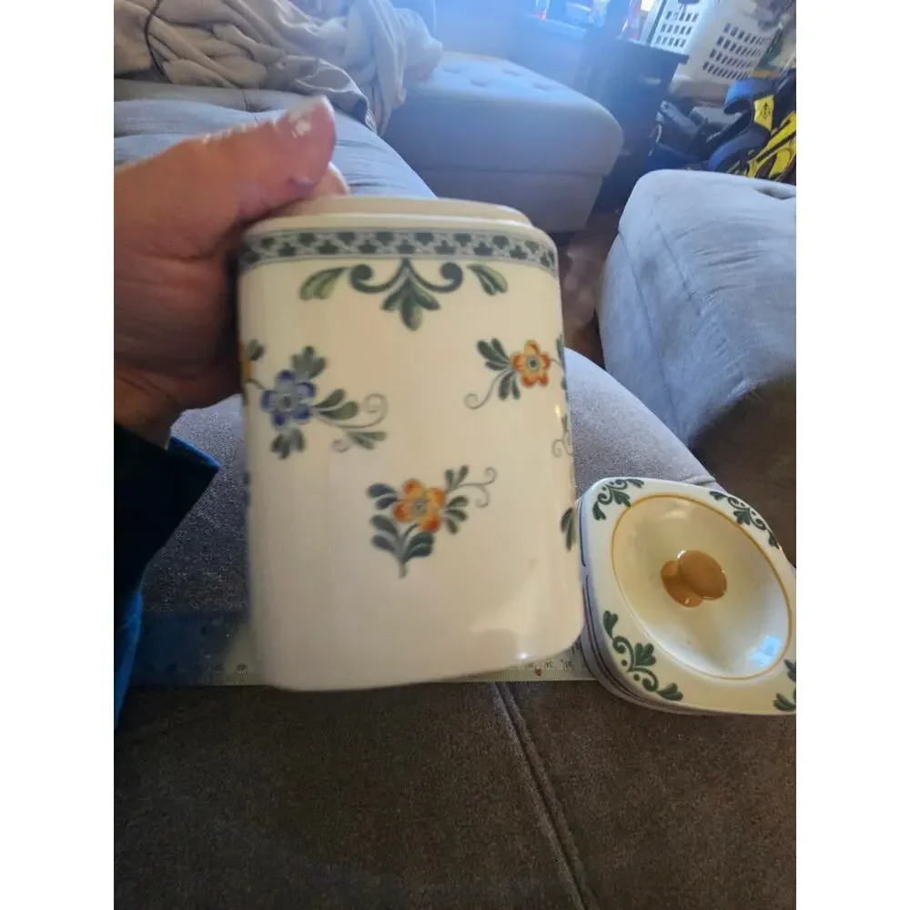 Vintage Daeware Korea Floral Canister Set 2 Square Ceramic Kitchen Jars